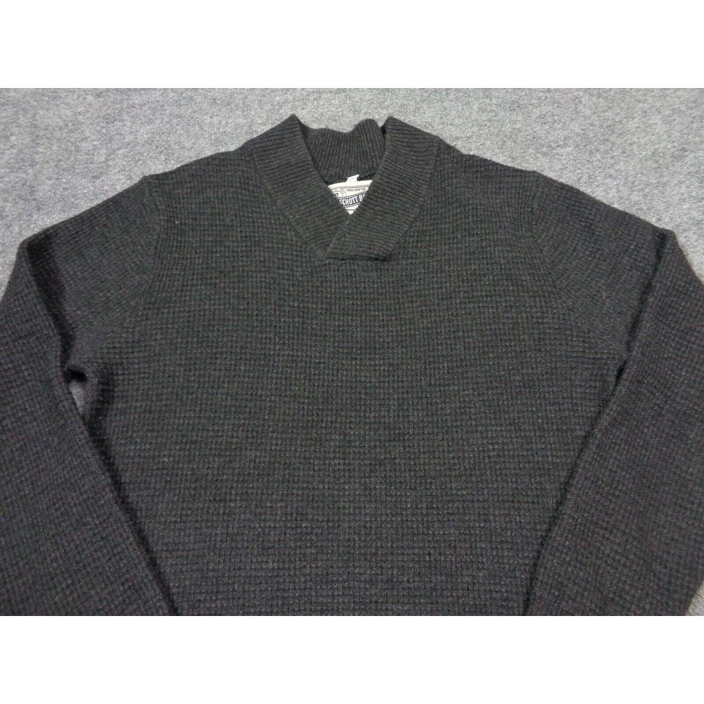 Schott Bros. Wool Blend Waffle Knit Sweater Men's Size M Dark Gray Shawl Collar - Picture 3 of 11